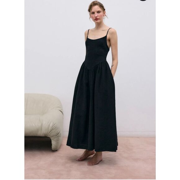 New Society Dresses & Skirts - The New Society women’s S Lippia black Portuguese cotton linen dress pointed bod